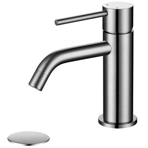 JXMMP brushed nickel basin faucet close view showing durable stainless steel construction