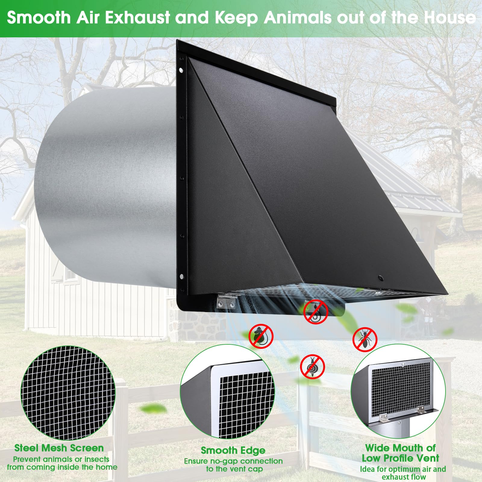 JYINCPED exterior dryer vent cap in galvanized steel resists rust.