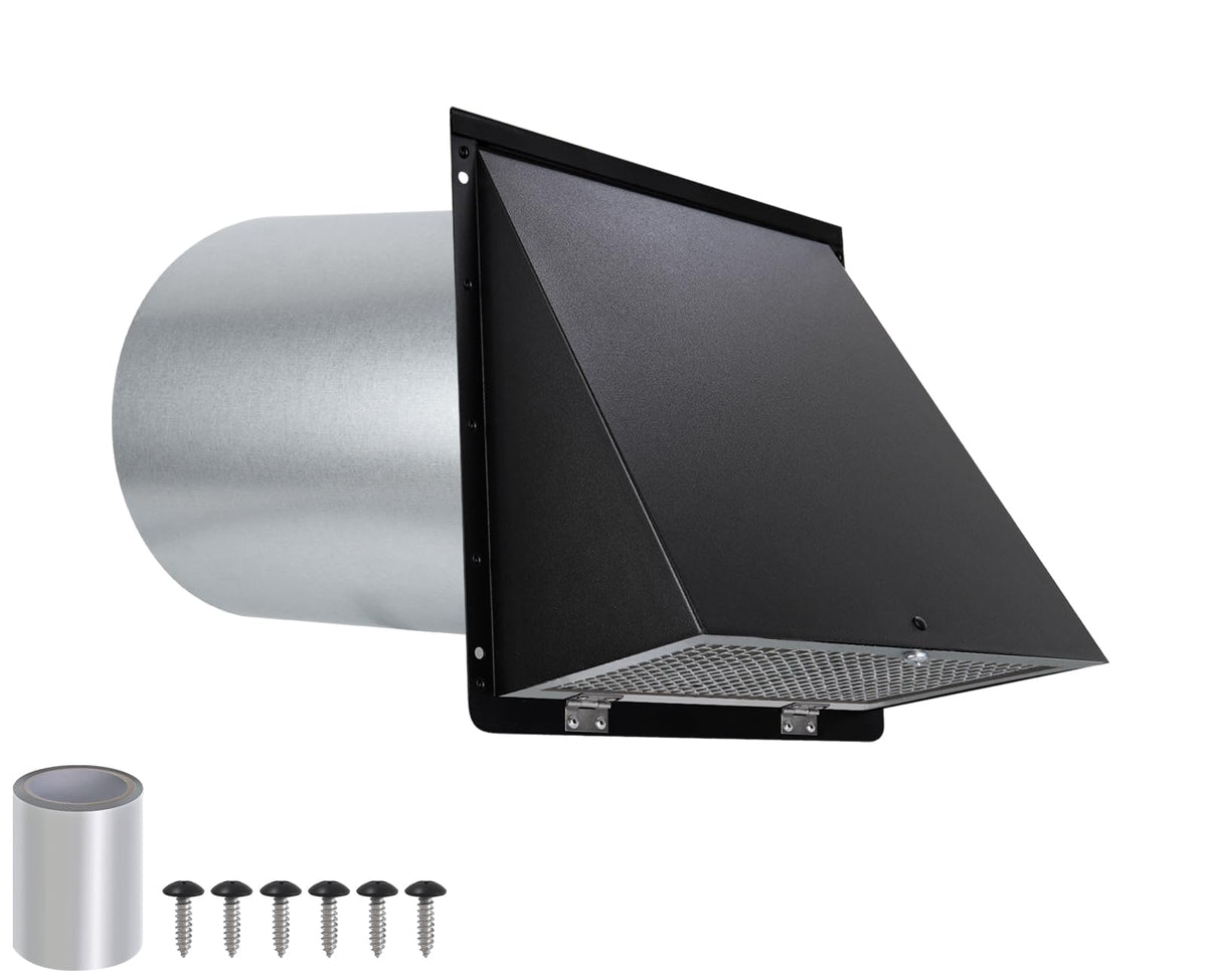 JYINCPED hooded wall vent 6in exterior protects outdoor exhaust from rain.
