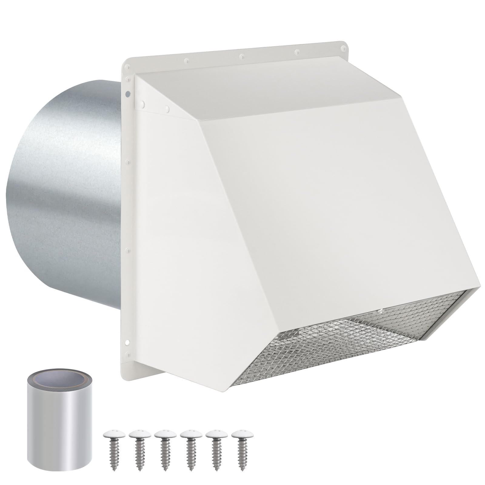 JYINCPED 8-inch hooded wall vent front view with damper boosts outdoor exhaust efficiency.