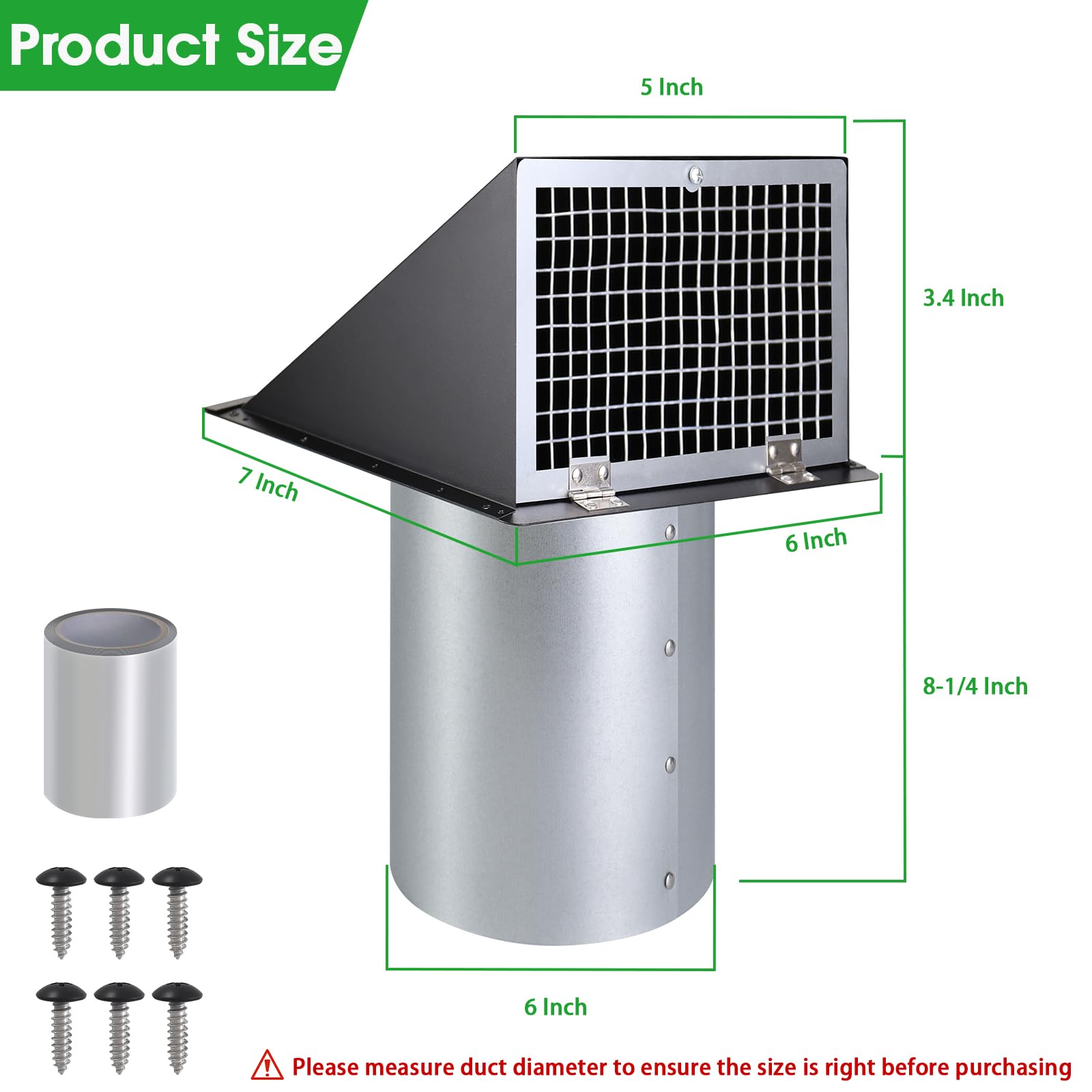 JYINCPED hooded wall vent with damper and screen for controlled airflow.
