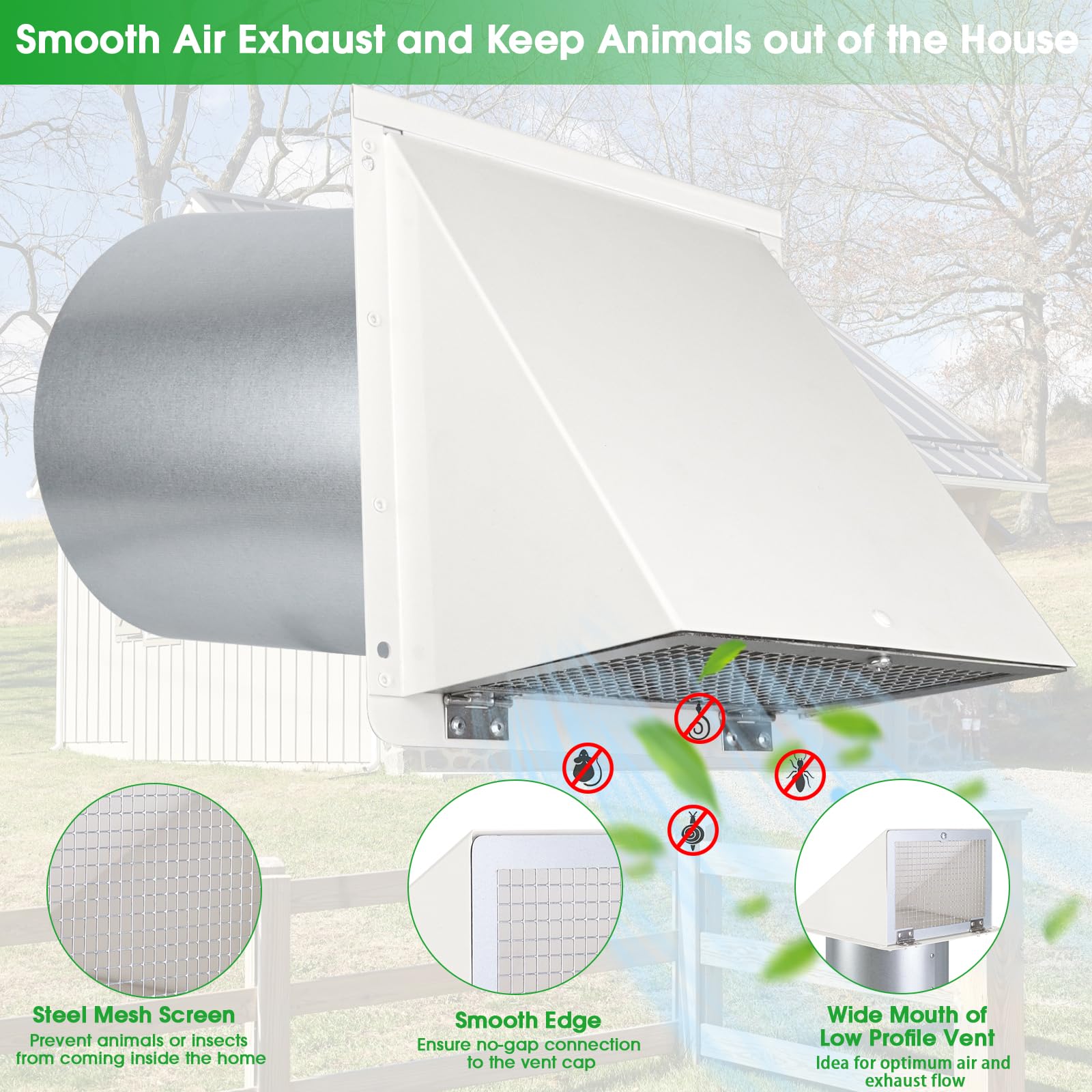 JYINCPED dryer vent hood with backdraft damper reduces backflow noise.