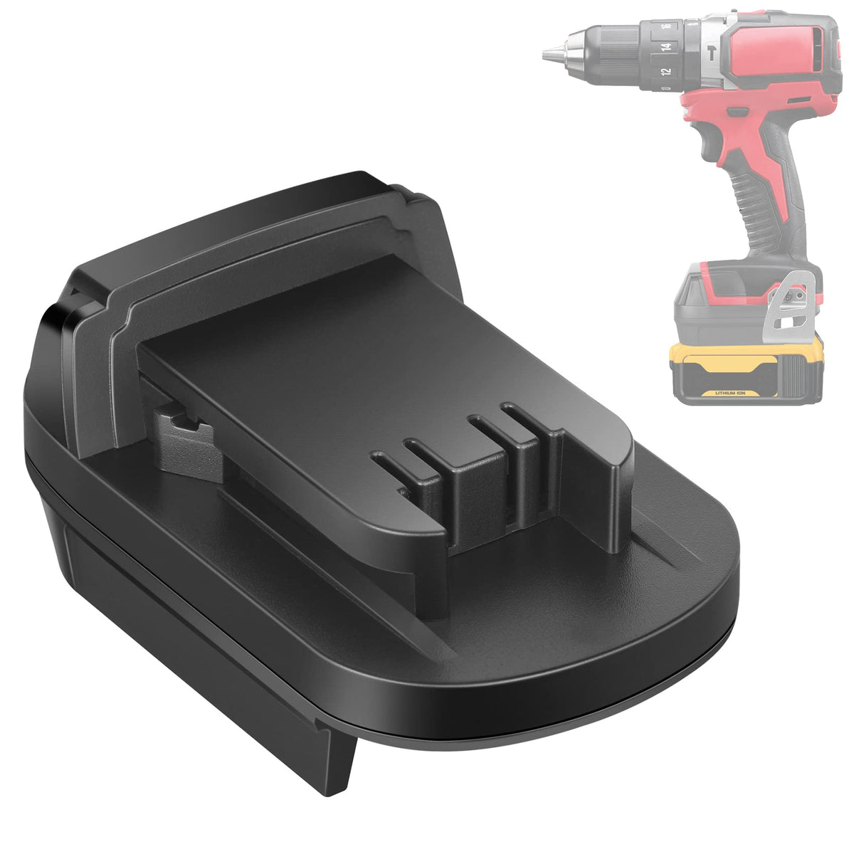 JYJZPB adapter connects Dewalt 20V to Milwaukee M18 tool for cross-brand use.