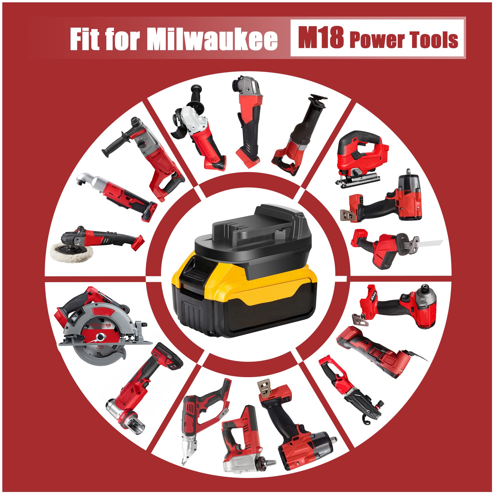 Dewalt 20V battery models DCB200-DCB206 compatible with the adapter.