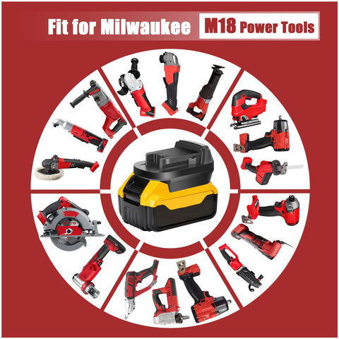 Dewalt 20V battery models DCB200-DCB206 compatible with the adapter.