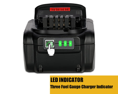 Battery on charger showing compatibility with DeWalt 20V MAX chargers.