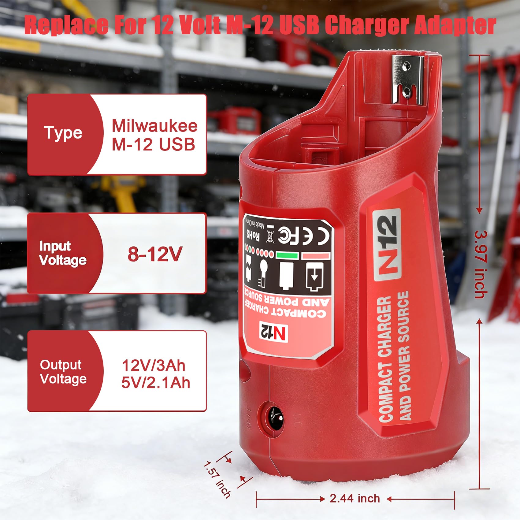 JYJZPB LED charging indicator on M-12 adapter for real-time status.