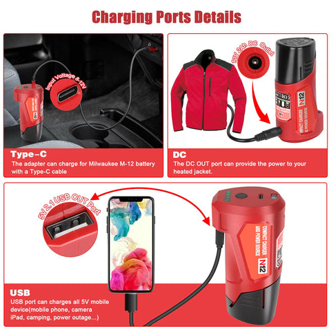 JYJZPB Milwaukee 12V battery charger replacement for seamless field charging.