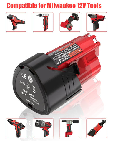 JYJZPB Milwaukee M12 battery side profile highlighting slim form.