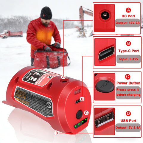JYJZPB safety features including overcharge protection on M-12 adapter.
