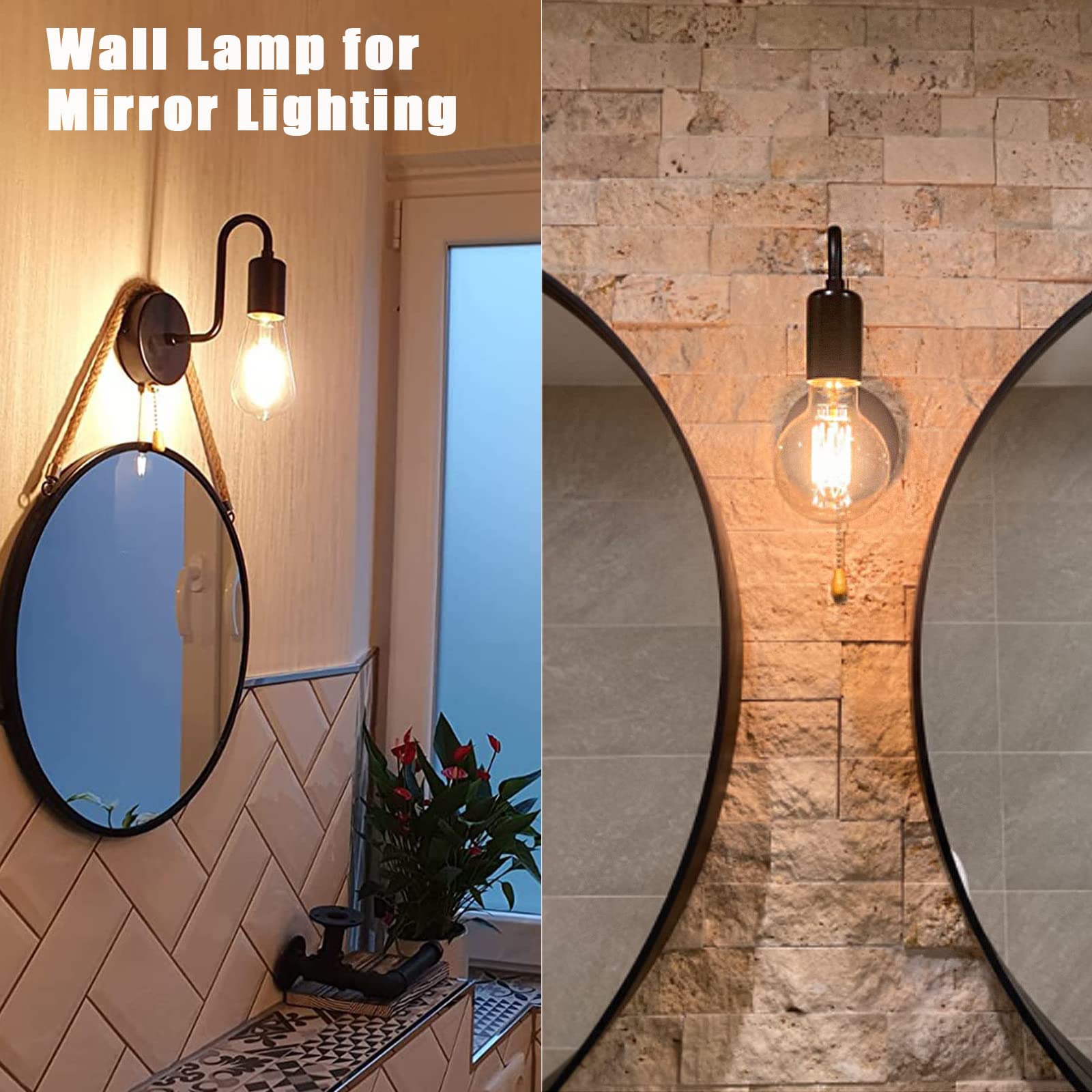 JZCDR vintage pull chain wall sconce gooseneck enables flexible light direction for task lighting.