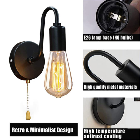 JZCDR vintage pull chain wall sconce installed in mirror or hallway enhances ambient lighting.