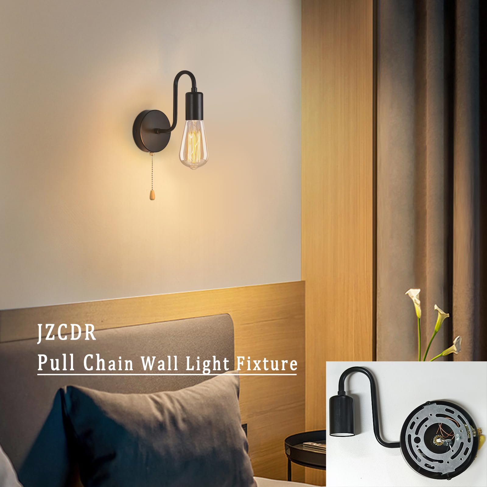 JZCDR vintage pull chain wall sconce pull switch provides quick ON/OFF control at a glance.