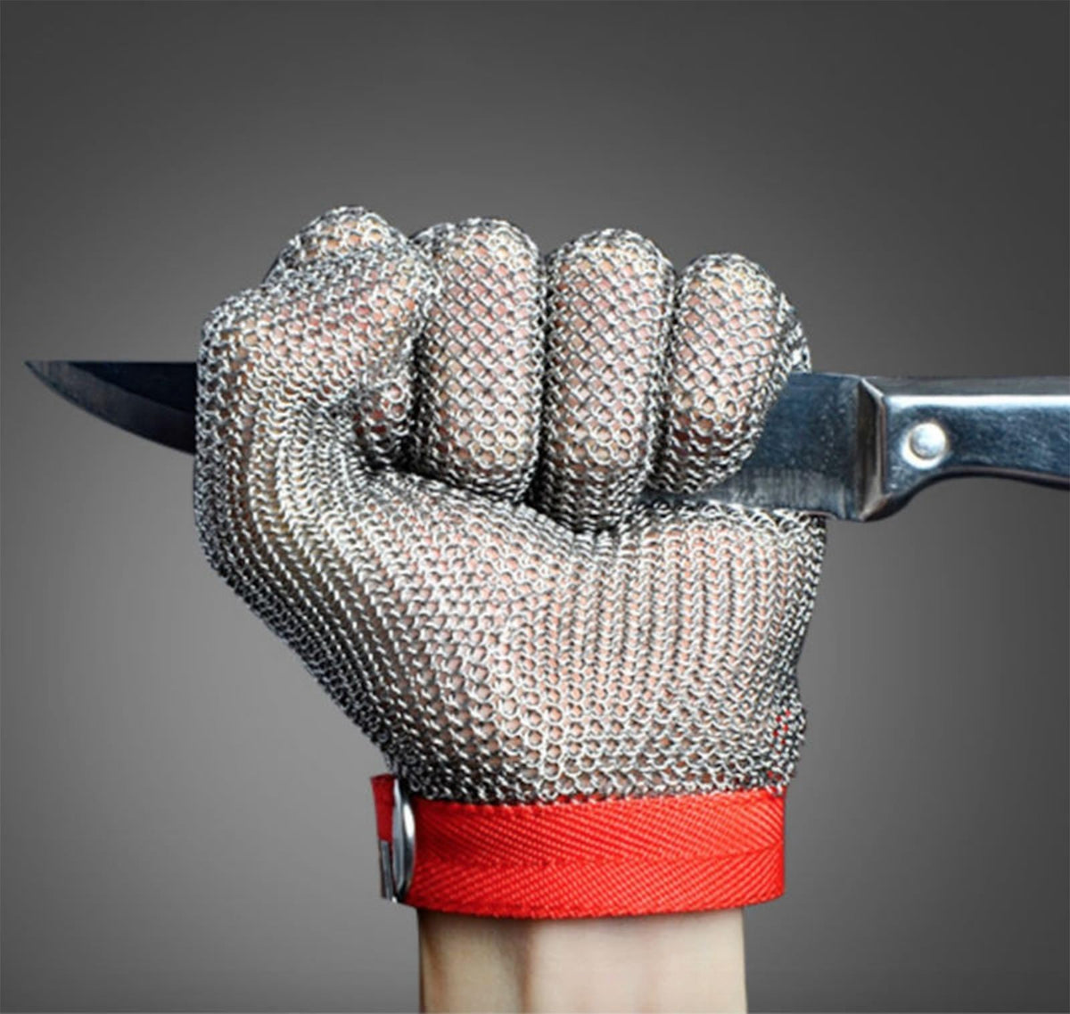 JZD anti-cutting gloves red, front view showing protective design for safe cutting.