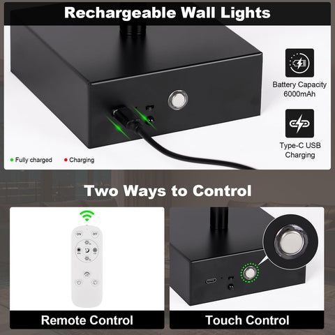 JZEKVN 6000mAh battery wall sconce with extended run time