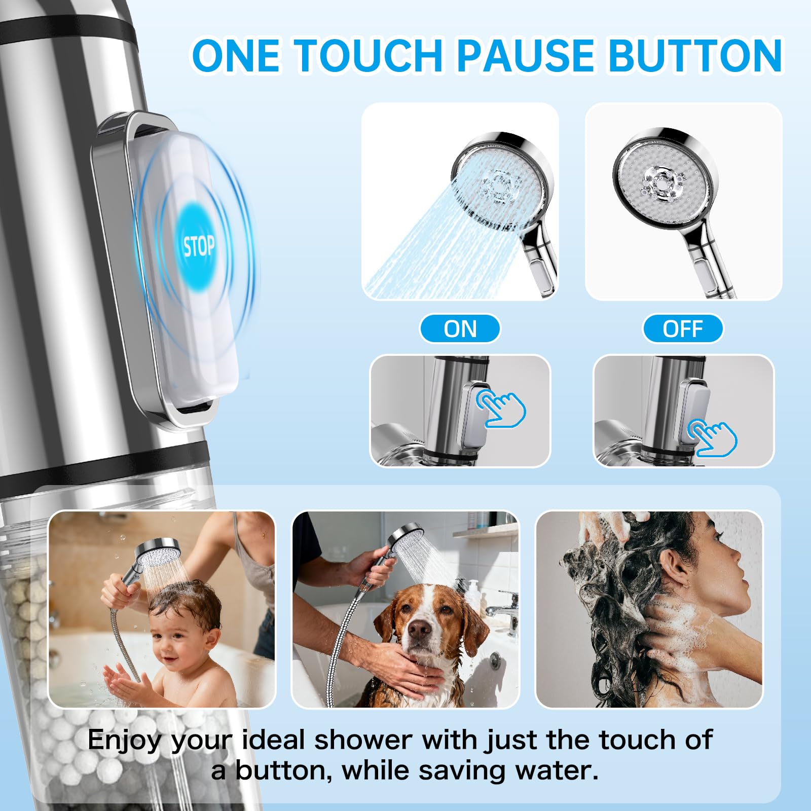 JZRYCU 5-inch spray face offers broad coverage during showers.