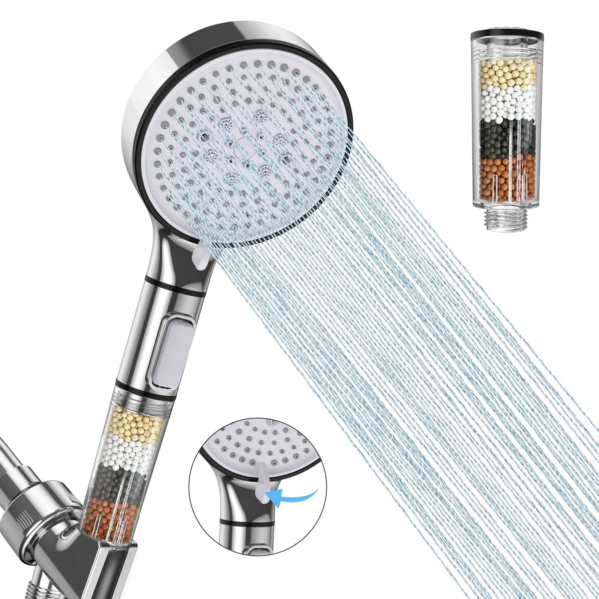 JZRYCU filtered handheld shower head for a gentler rinse on skin and hair.