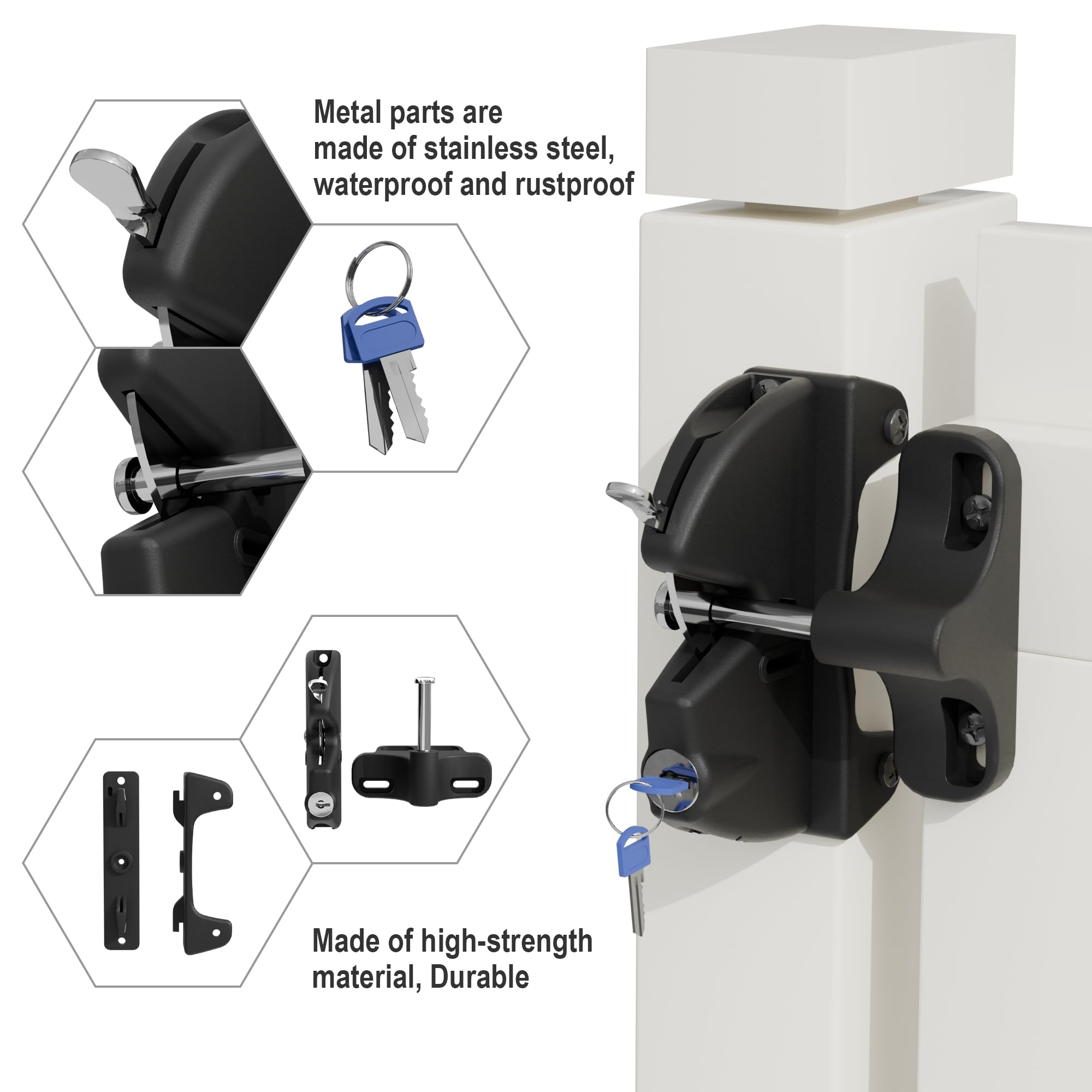 JZVXX complete hardware included for quick installation on fences.