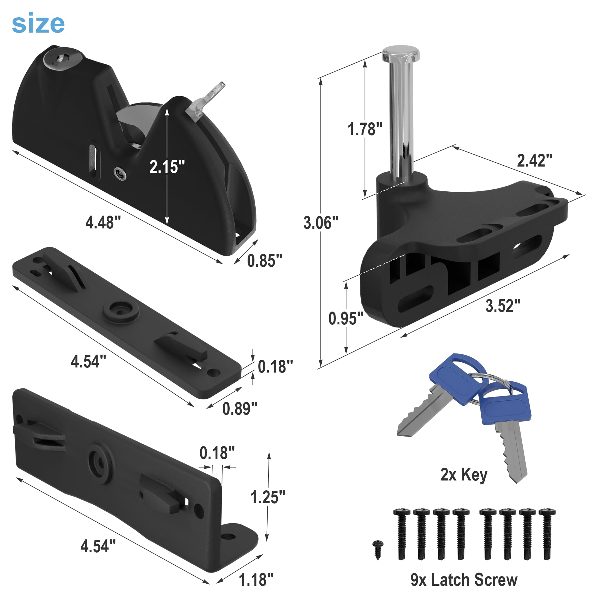 JZVXX gate latch key access highlights convenient key locking for gate entry.