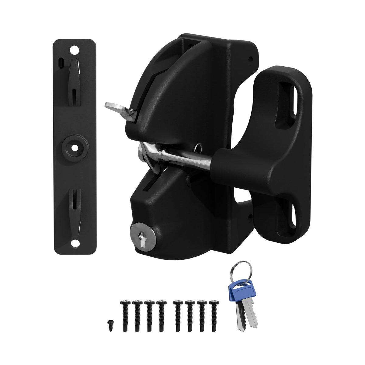 JZVXX self-locking gate latch shows a secure locking mechanism for outdoor gates.
