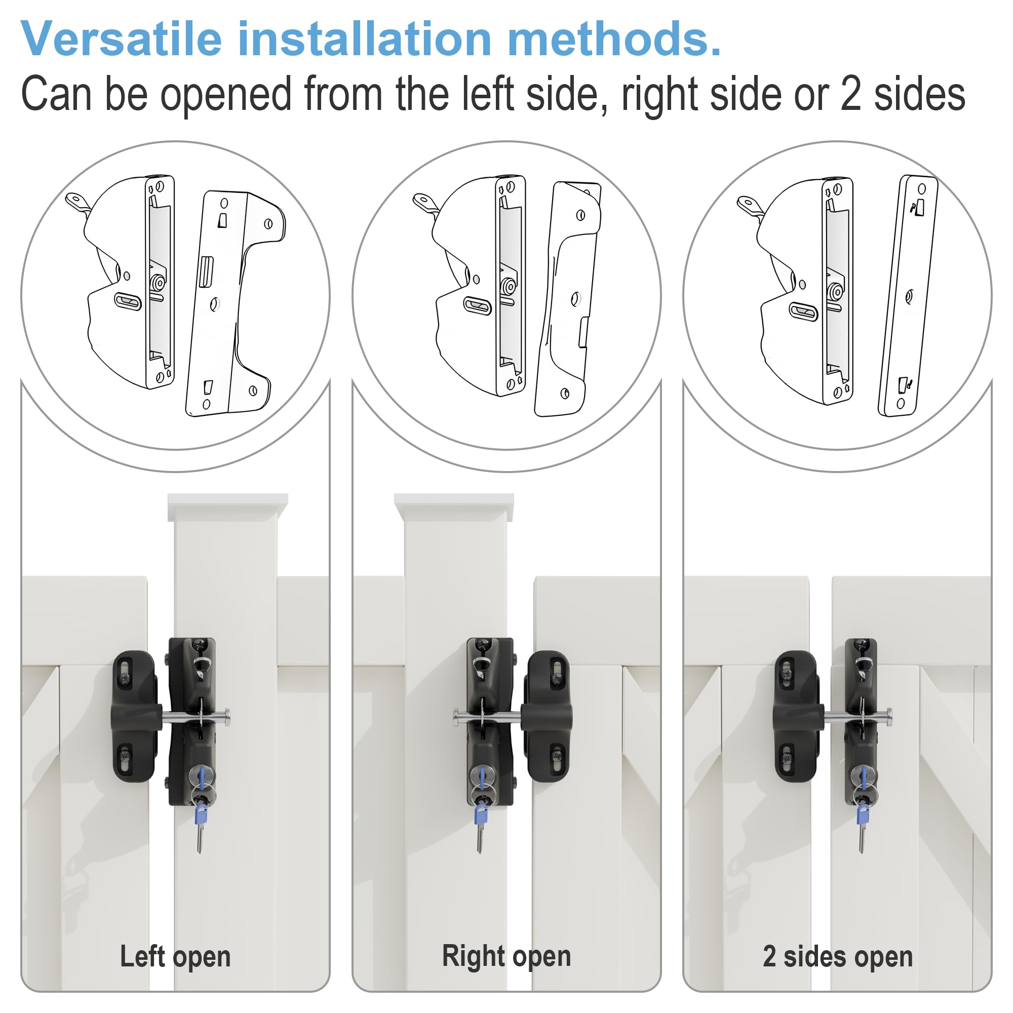 JZVXX versatile gate latch fits metal, wood, and vinyl gates.