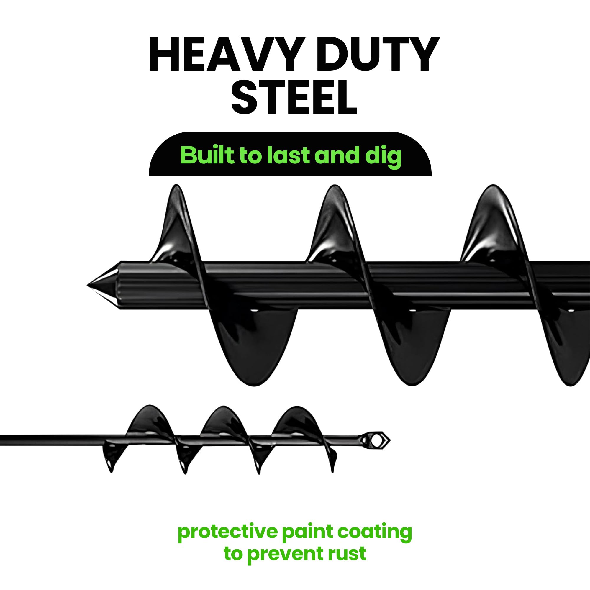 K-Brands auger bits in soil showing easy drilling action.