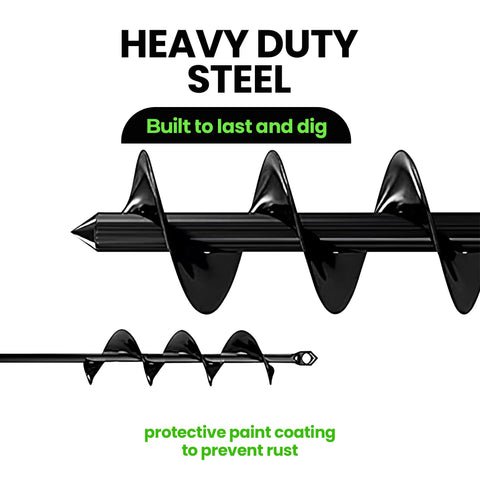 K-Brands auger bits in soil showing easy drilling action.