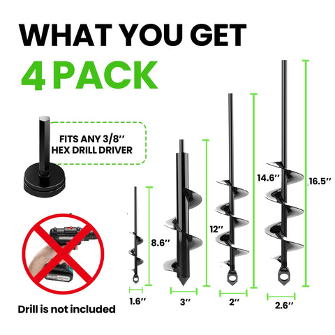 K-Brands auger drill bit close-up reveals spiral design for smooth soil cutting.