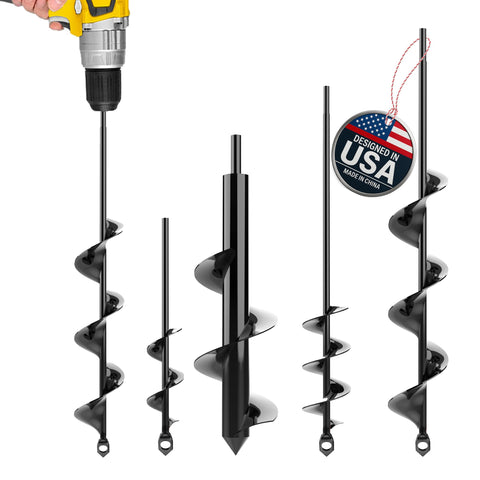 K-Brands auger drill bit packaging shows four-pack set ready for diverse garden tasks.