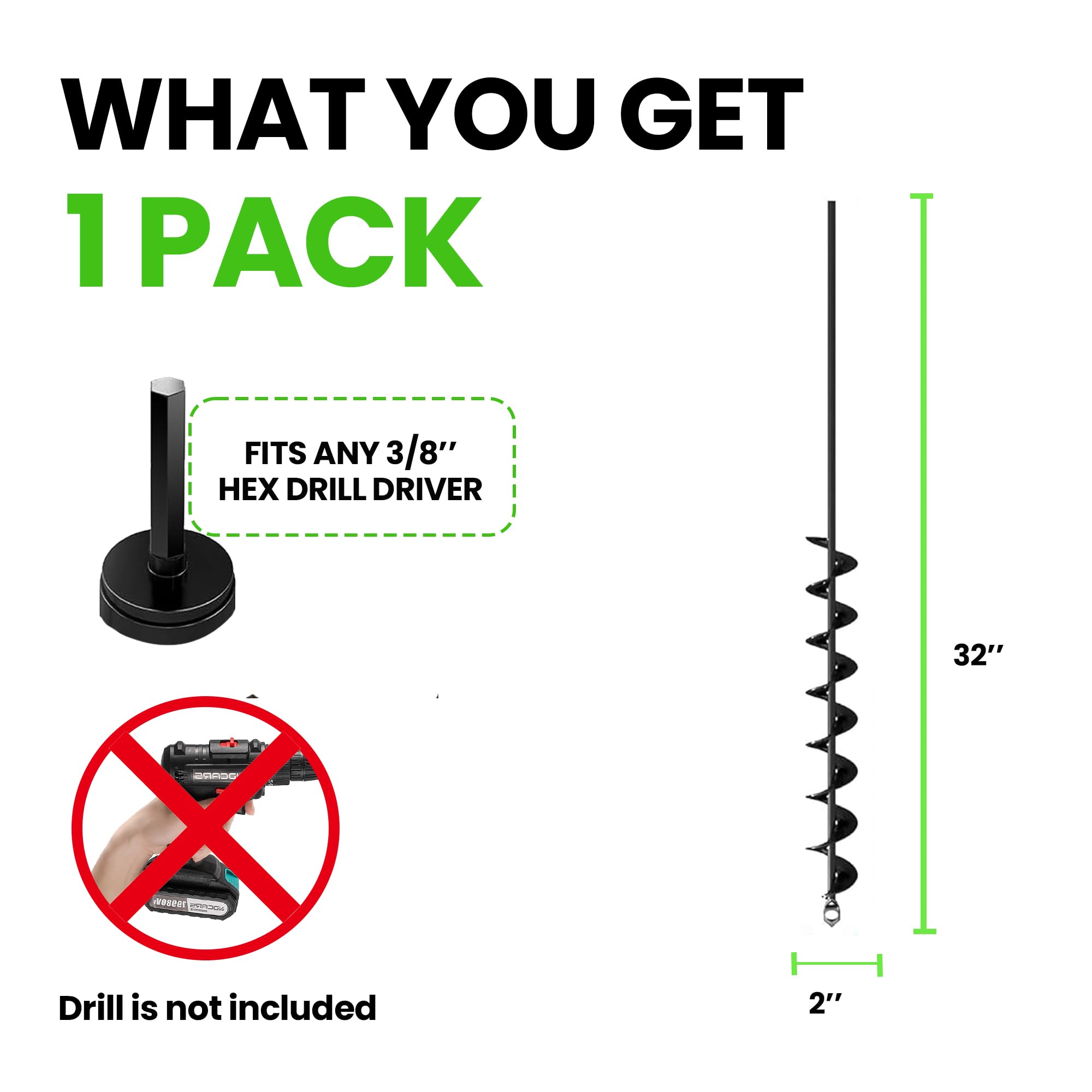 K-Brands extended 32-inch auger reduces bending during digging.