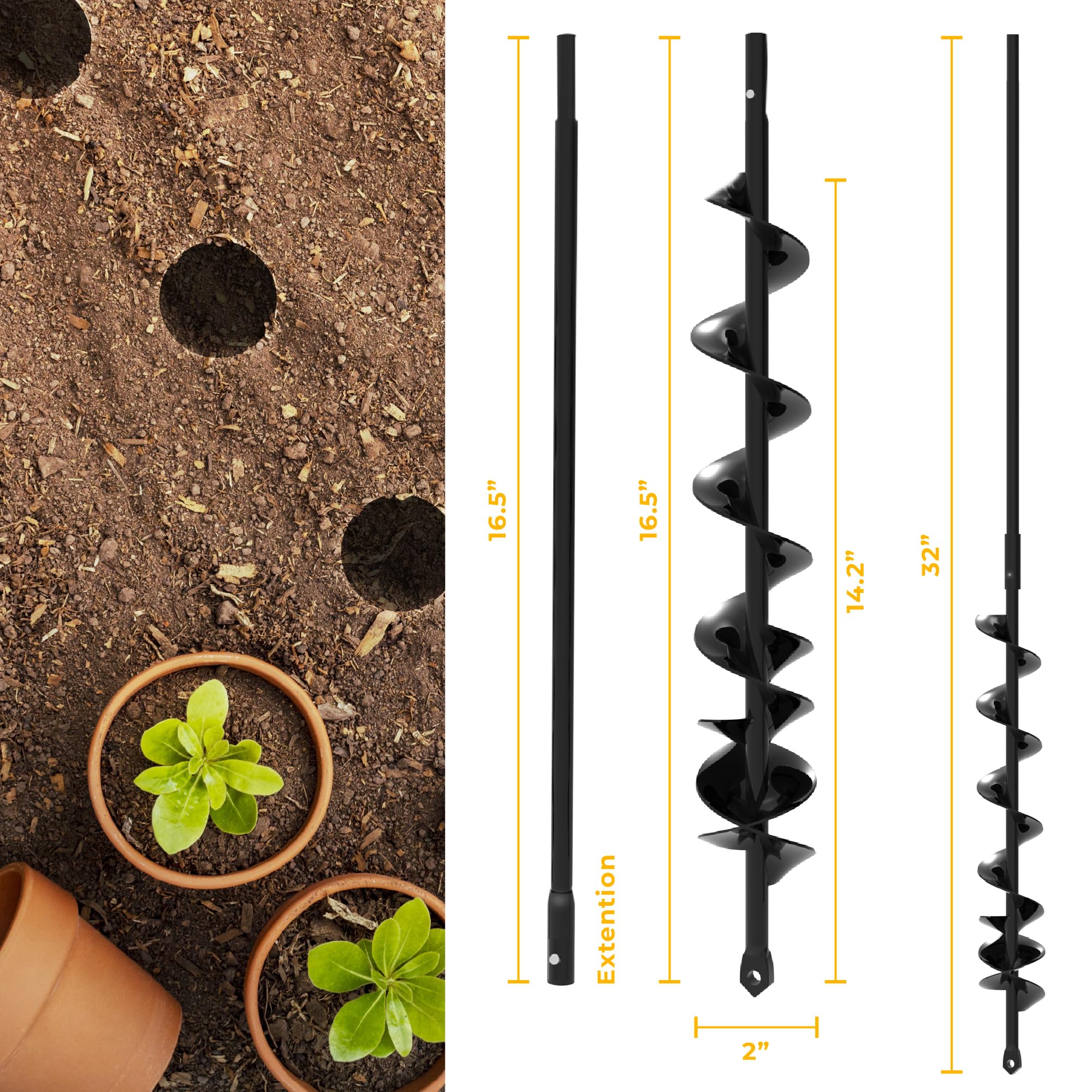 Extension in use for deeper, back-friendly digging with K-Brands auger