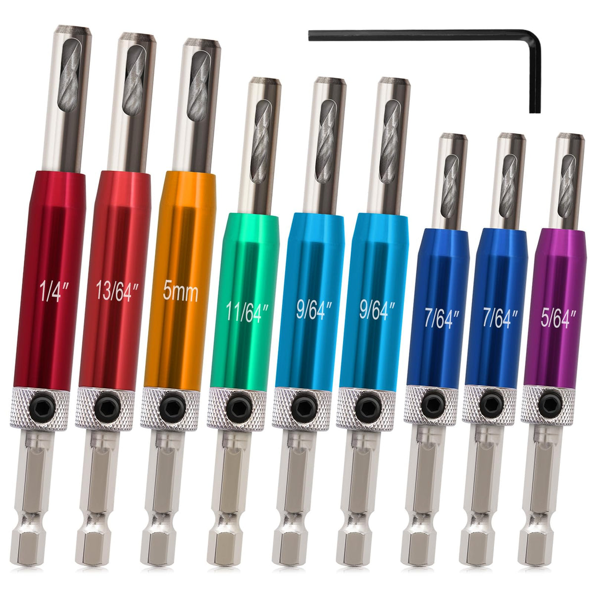 K Kwokker self-centering drill bit set in colorful case for precise hinge drilling.