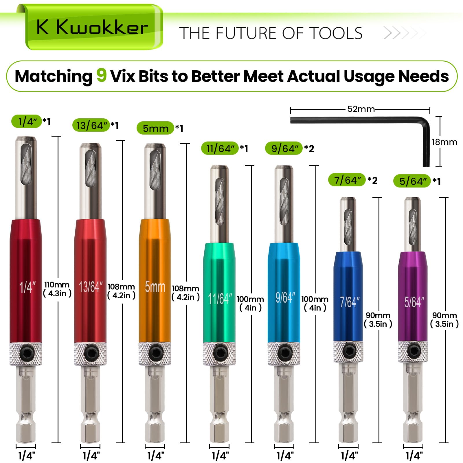 K Kwokker VIX bit in 5-64 inch size for metal or wood hinges.