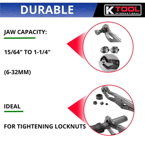 K Tool International pliers with adjustable screw for tailored pressure control.