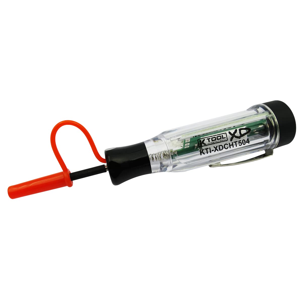 K Tool International XDCHT504 cordless circuit tester with ergonomic handle for quick voltage checks.