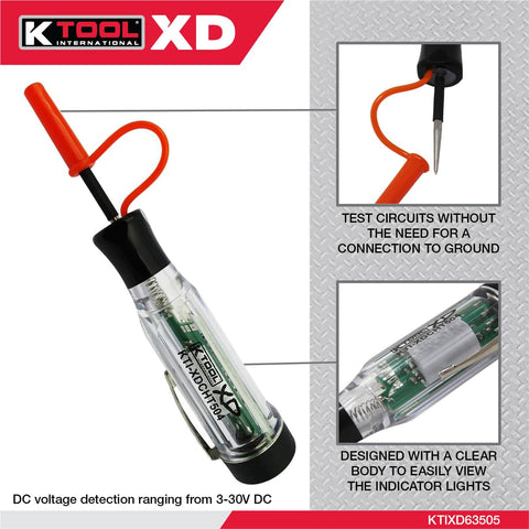 XDCHT504 dual LED indicators provide clear power and polarity feedback during testing.