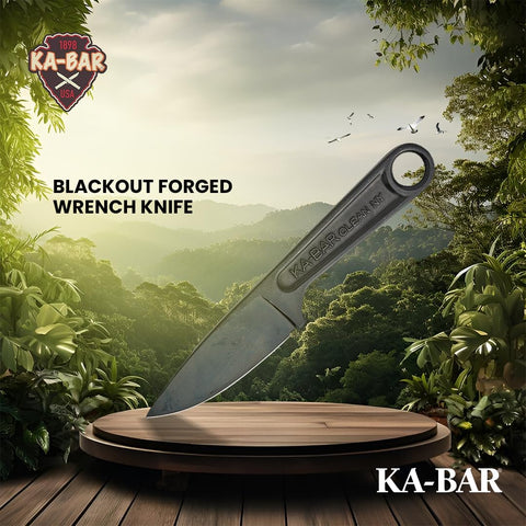 KA-BAR Wrench Knife in package with hard plastic sheath for organized storage.