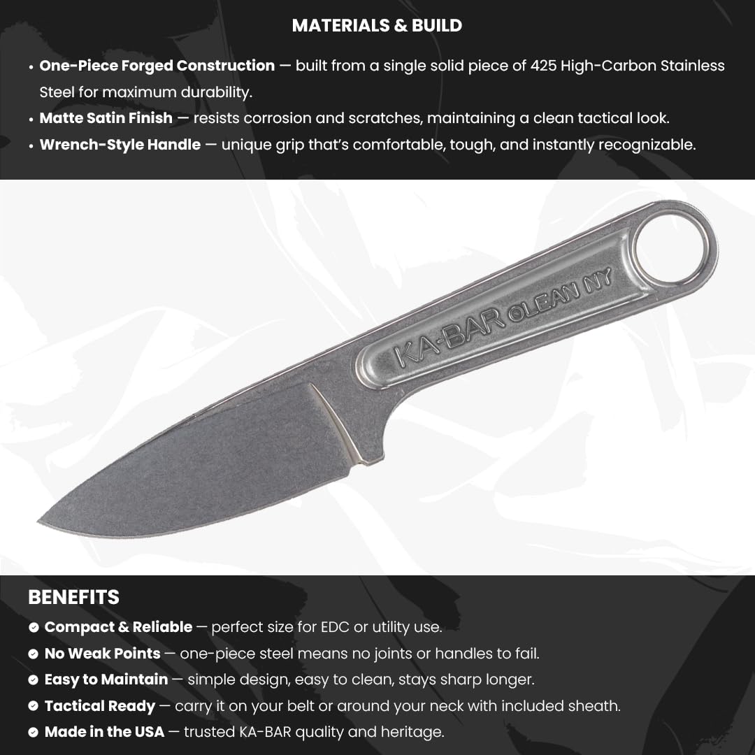KA-BAR Wrench Fixed 3 in Blade Black in-hand grip for controlled cuts.