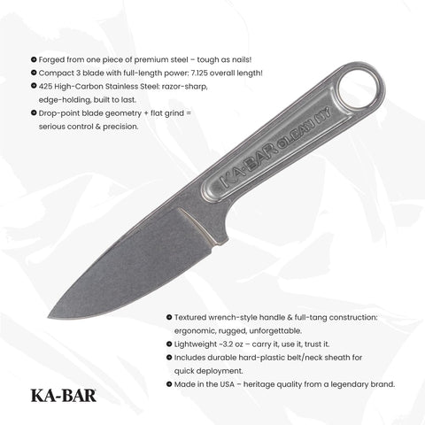 KA-BAR Wrench Fixed 3 in Blade Black outdoors use, versatile utility.