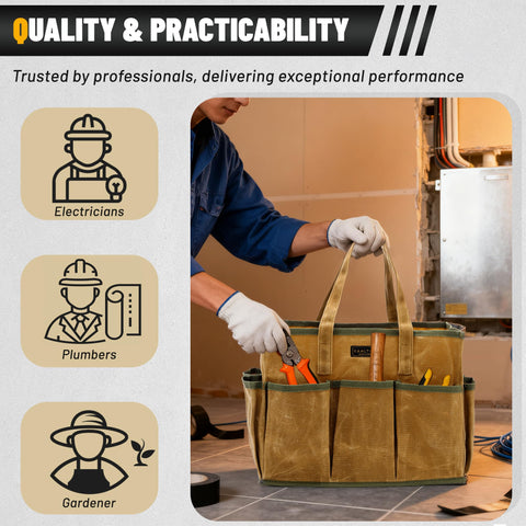 Kaaltisy durable tote endures tough sites with abrasion-resistant waxed canvas.