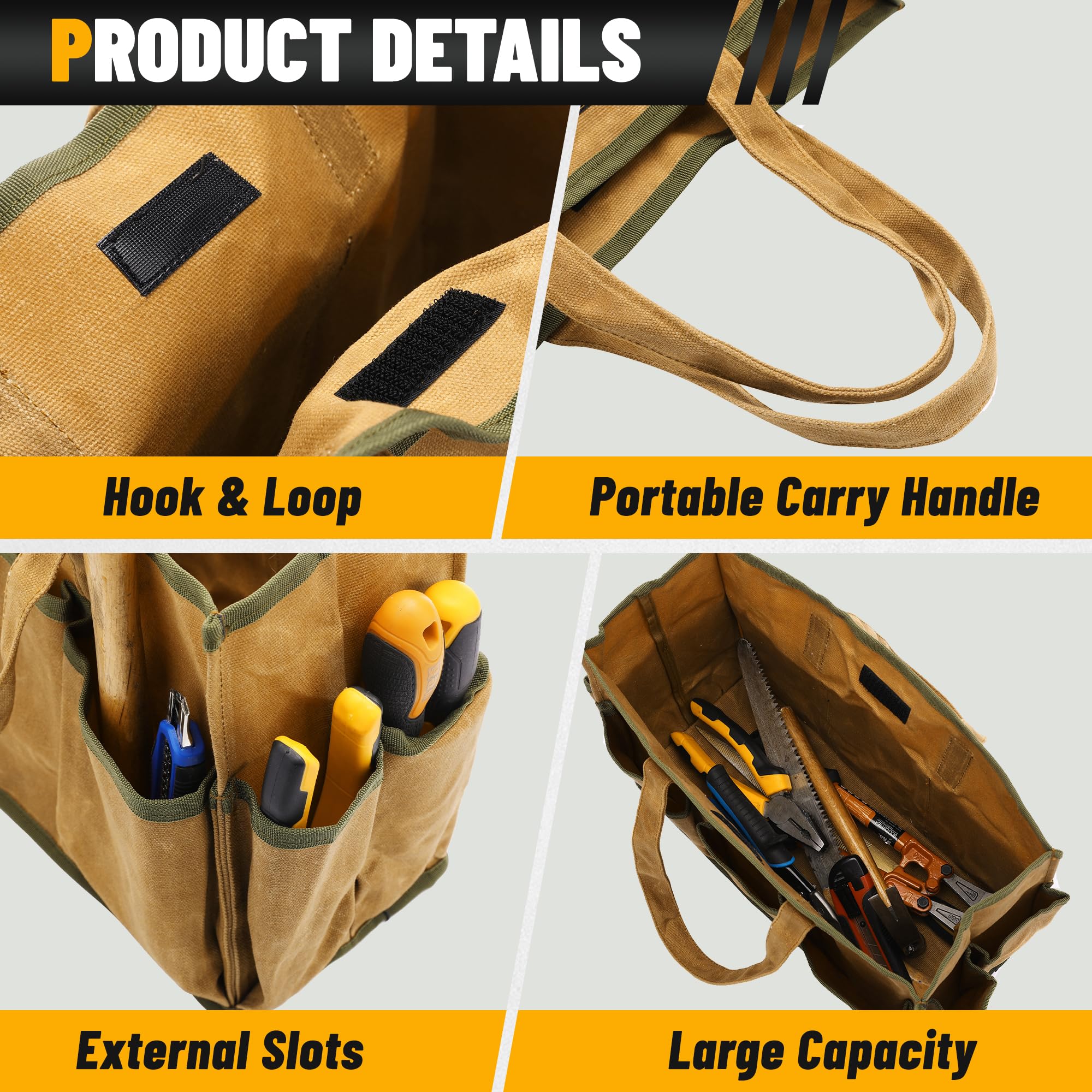 Kaaltisy tool tote main compartment supports spacious storage for hand tools.
