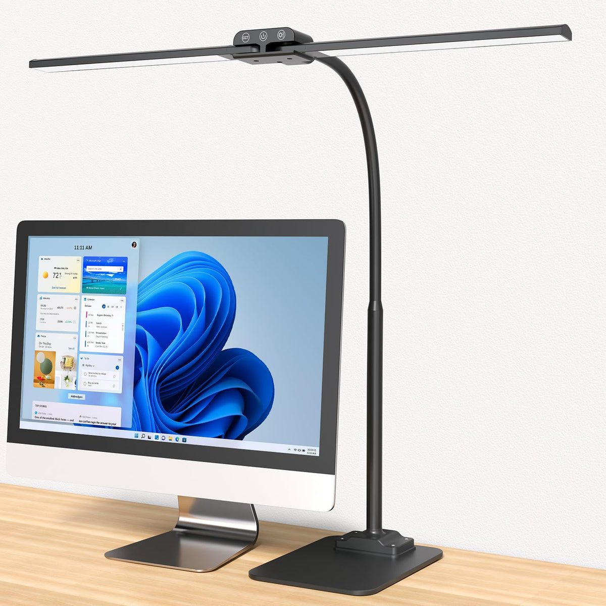 KableRika desk lamp double head unfolded for wide desk coverage, ideal for multi-task work.