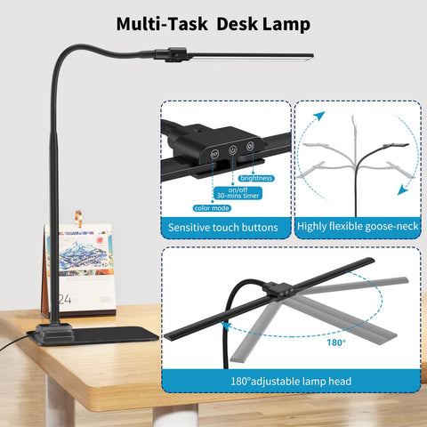 Lamp light directed across a spacious desk for enhanced clarity.