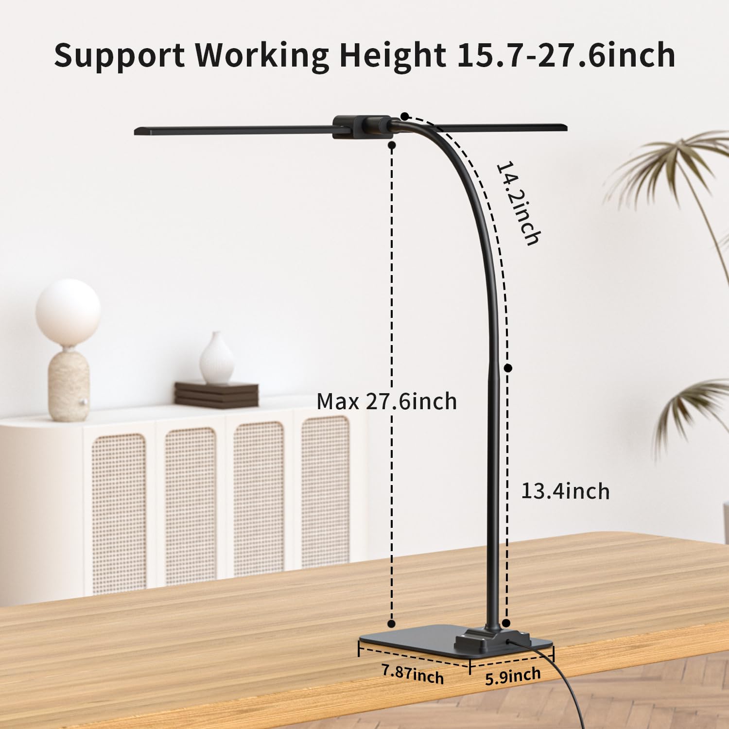 Gooseneck lamp ready for dual monitors and larger study spaces.