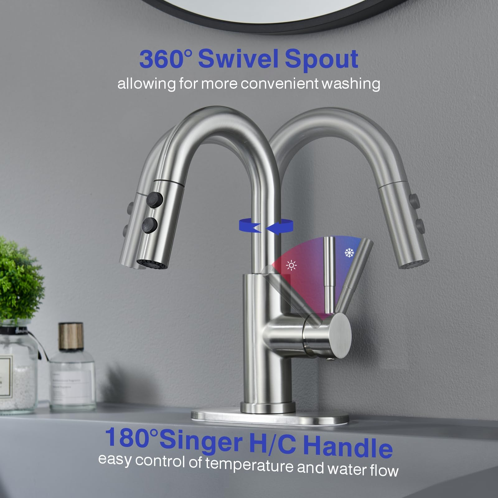 Kablle 1- or 3-hole mount fits many sink setups.