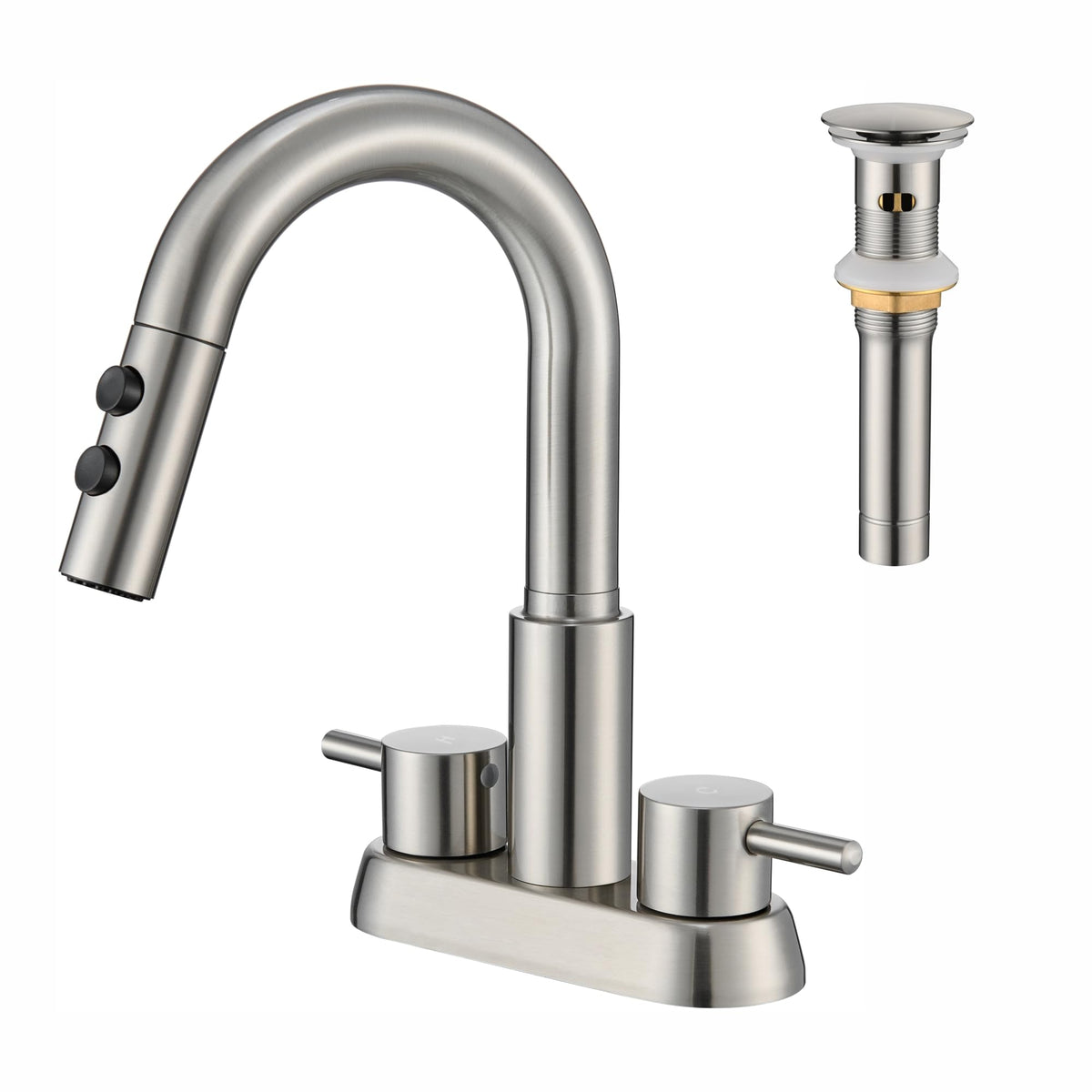 Kablle bathroom faucet with pull-down sprayer for versatile sink cleaning.