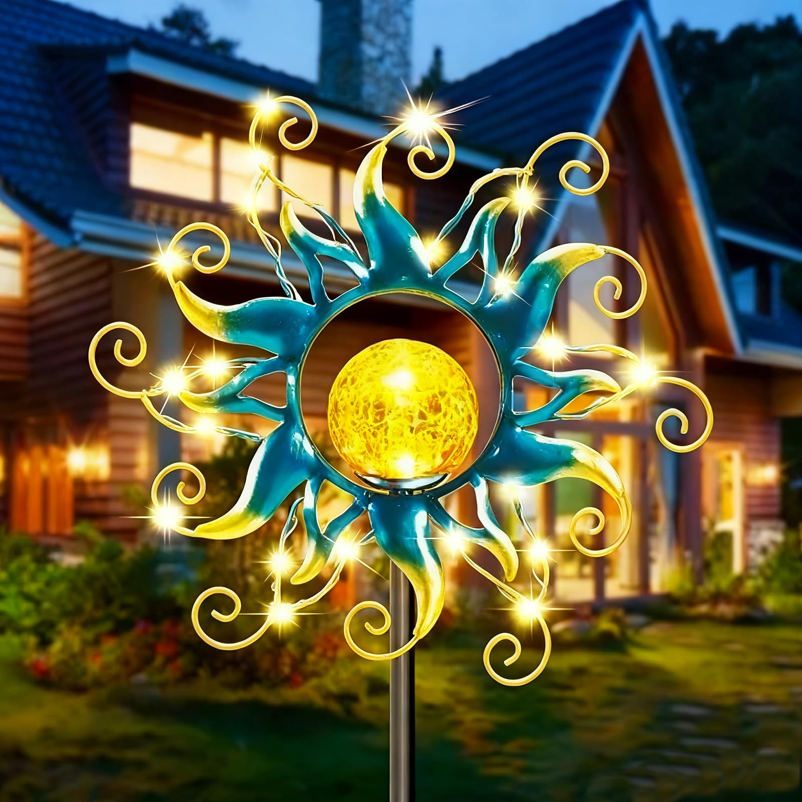 Kacux solar garden globe stake lights up pathways with a warm glow.