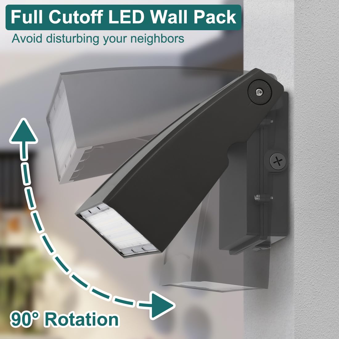 Kadision 30W wall pack, 90-degree beam adjustable to direct light precisely.