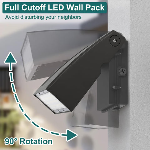 Kadision 30W wall pack, 90-degree beam adjustable to direct light precisely.