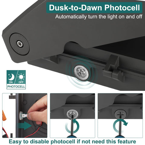 Kadision wall pack with dusk-to-dawn photocell for automatic night lighting.
